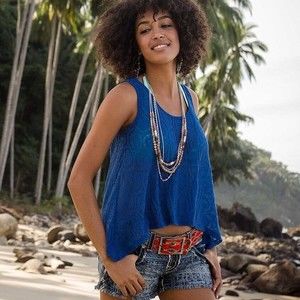 Lily White Royal Blue Open Back Lace Tank Top Size L